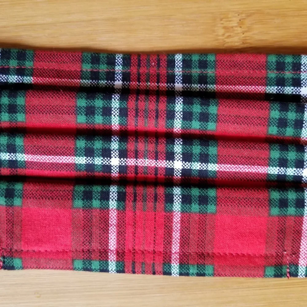 Hand Crafted Face Mask Red Green Christmas Plaid  Cotton Kids